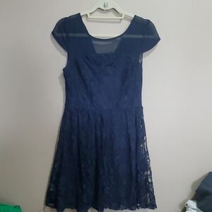 Suzy Shier Navy Blue Lace Mini Dress Size Small